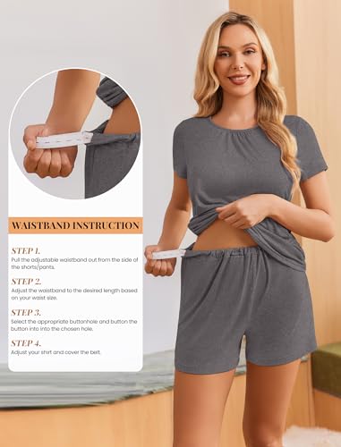 Ekouaer Maternity Nursing Pajamas Set 3 Piece Postpartum Breastfeeding Pjs - color: Dark Gray, size: Large