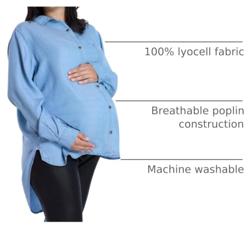 Motherhood Maternity Women's Button Down Poplin Long Sleeve Pregnancy Shirt - color: Chambray, size: Small