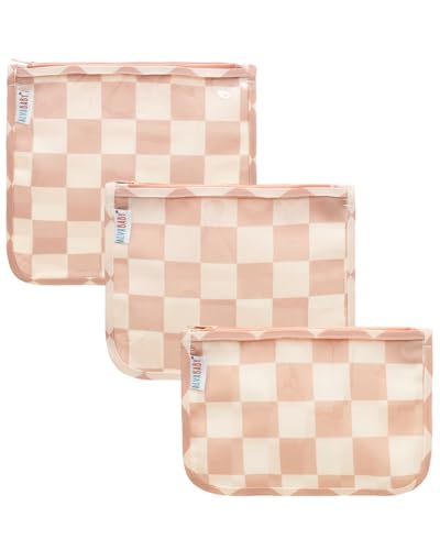 ALVA 3pcs Mess-Proof Travel Pouches,TSA Approved Toiletry Bag,Makeup Bag - color: Apricot grid