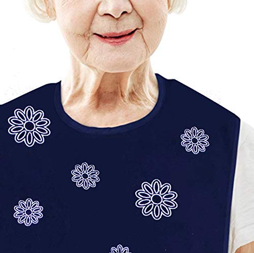 Women's Waterproof Adult Bib with Embroidered Design, Reusable, Washable - color: 1 Pack (Flower Pattern)