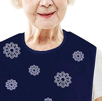Women's Waterproof Adult Bib with Embroidered Design, Reusable, Washable - color: 1 Pack (Flower Pattern)