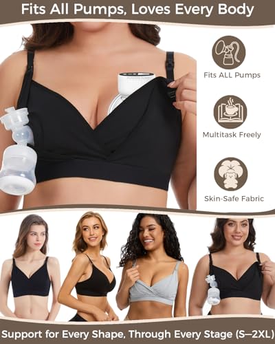Pumping Bra Hands Free Nursing&Pumping Bra 2pk V-Neck Adjustable Holding Breast Pumps - size: Large