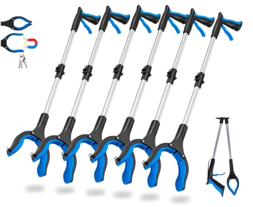 6 Pack 36" Trash Grabber Reacher Tools, Upgraded Strong Foldable Commercial Grabber Pickup Tool, Heavy Duty Cleaning up Gripper, 4" Wide Claw | 360° Rotation | Magnet, for Senior Home Outdoor - color: 36"blue-6pack