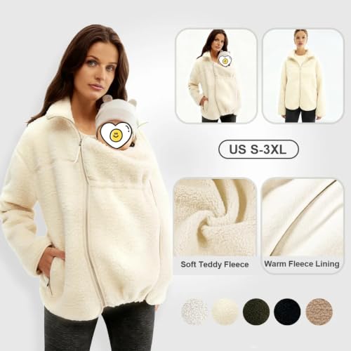 Maternity Coat Winter Mom Cozy Thicken Coats Fleece Sherpa Jacket - color: Cream, size: Small