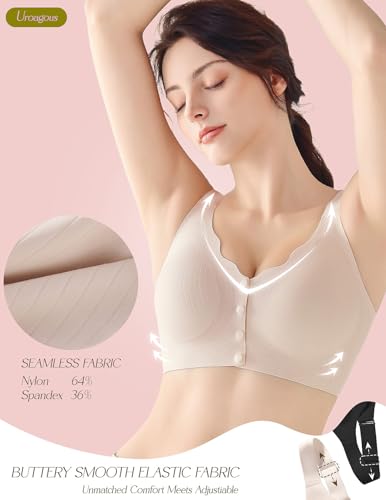 Womens Front Closure Bras for Women Seamless Soft Mastectomy Bra - color: Plain Beige, size: Small
