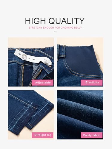 BLENCOT Women Maternity Pants High Waisted Straight Leg Ankle Jeans - color: Sail Blue, size: Medium