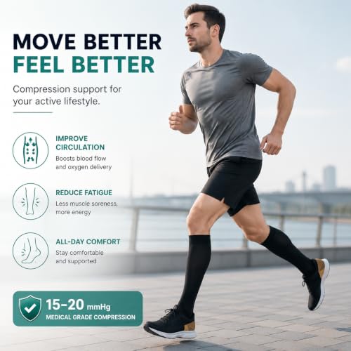 8 Pairs Compression Socks Women Men 15-20mmHg Knee High Support Circulation - color: 022 - Copper Black/Black/Black/Black/Black, size: Small-Medium