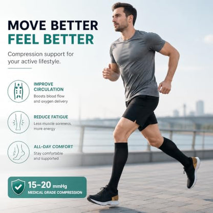 8 Pairs Compression Socks Women Men 15-20mmHg Knee High Support Circulation - color: 022 - Copper Black/Black/Black/Black/Black, size: Small-Medium