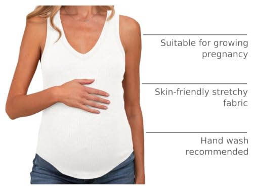 Tankaneo Womens Maternity Tank Tops Sleeveless V Neck Ribbed Knit Shirts - color: White, size: Medium