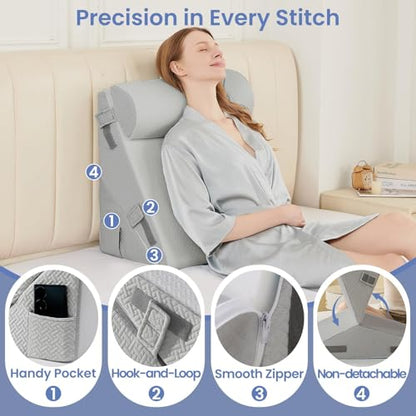 Sasttie Adjustable Wedge Pillow Set for After Surgery, Light Grey - color: Light Grey, size: Adjustable 9&12 Inch + 1 Head Pillow