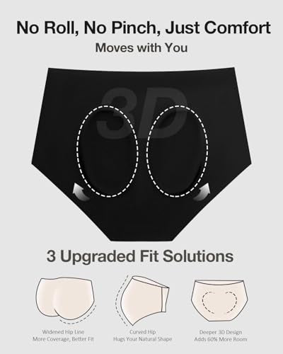 Womens Underwear Seamless Full Coverage Breathable Briefs No Show Silky Stretch High Waisted Ladies Panties 6 Pack - color: Black, size: X-Large