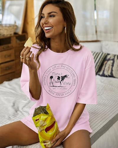 Oversized Nursing Shirts for Breastfeeding Friendly Zipper Nursing Shirt Maternity Mama Breast Feeding Tops - color: Light Pink, size: X-Large
