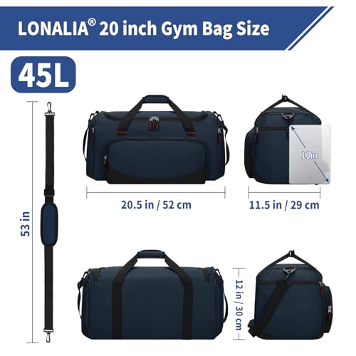 45L Gym Sport Duffle Bag for Men, Navy Blue - color: Navy Blue