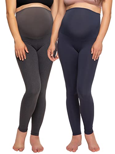 Felina Velvety Soft Maternity Leggings for Women - Yoga Pants for Women, Maternity Clothes - (2-Pack) - color: Navy Charcoal, size: Small