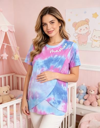 Nursing Breastfeeding Shirt for Women Friendly Double Layer Postpartum Tops - color: Purple, size: Small