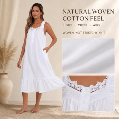 Viakeo 100% Cotton Nightgown for Women - color: White, size: Small