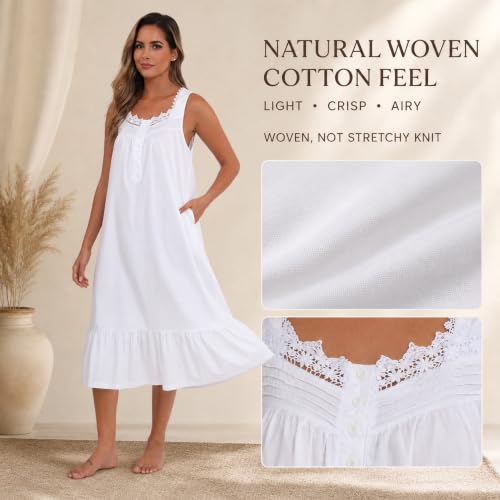 Viakeo 100% Cotton Nightgown for Women - color: White, size: X-Large