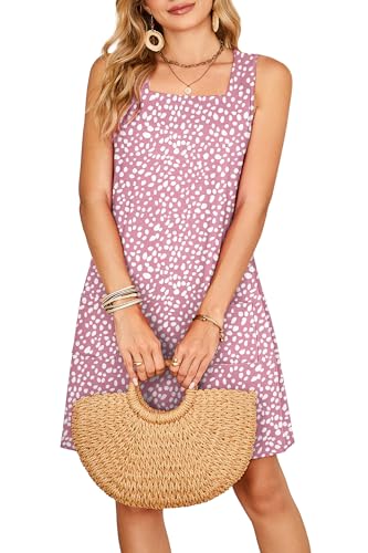 OFEEFAN Womens Square Neck Tank Dresses 2026 Summer Spring Loose Swing Sundresses with Pockets Plain/Print - color: Print 03, size: Small