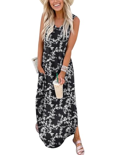 ANRABESS Women Summer Sleeveless Maxi Dress - color: Floral Black White, size: X-Large