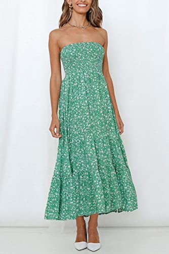 ZESICA Women's 2026 Summer Boho Strapless Maxi Dresses - color: Green, size: Large