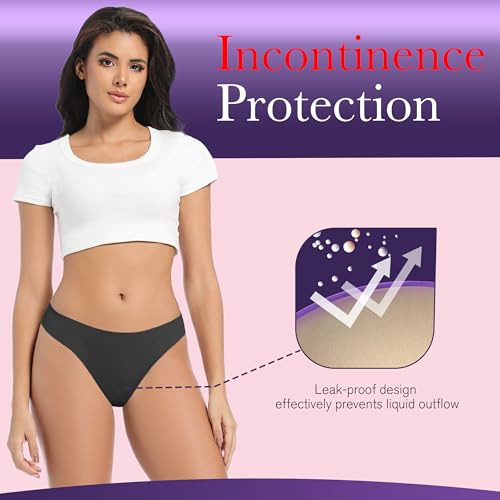 Women's Incontinence Thong Panties Washable Leak Proof Underwear 5 Pack M - color: 5 Black, size: Medium