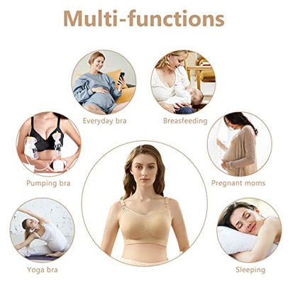 4HOW Pumping Bra Hands Free Pumping and Nursing Bra All in One - color: Black+beige, size: Large