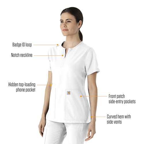 Carhartt Scrubs C12213 Women's Force® Modern Fit Notch Neck Tunic Top - color: White, size: Medium