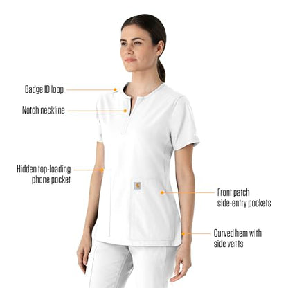 Carhartt Scrubs C12213 Women's Force® Modern Fit Notch Neck Tunic Top - color: White, size: Medium