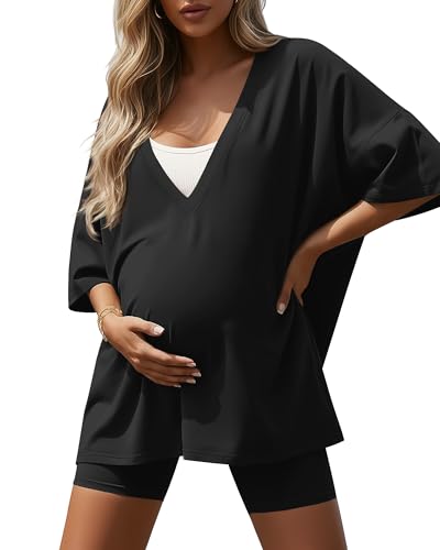 Women's 2 Piece Maternity Oversized Set - color: Black, size: XX-Large