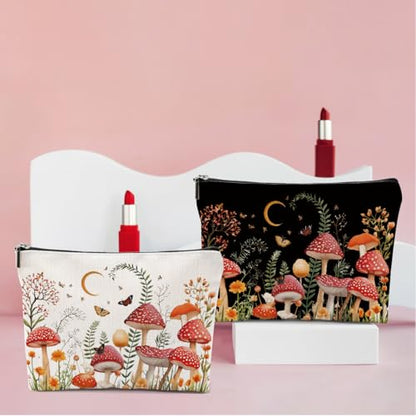2 PCs Floral Mushroom Makeup Bag Mushroom Gifts Cosmetic Bag - color: Multicolor 0002