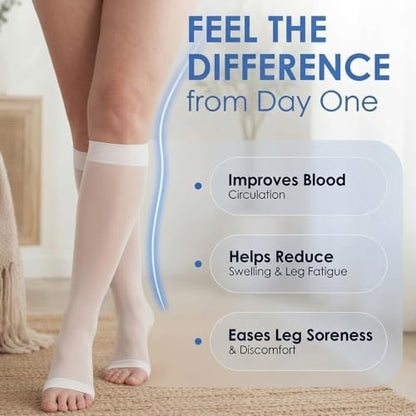 ABSOLUTE SUPPORT Women Knee High Compression Socks 15-20mmHg, White, Small - color: White, size: Small