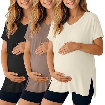 Ficerd 3 Pack Women's Maternity Shirts - color: Black, Coffee, Apricot, size: Medium