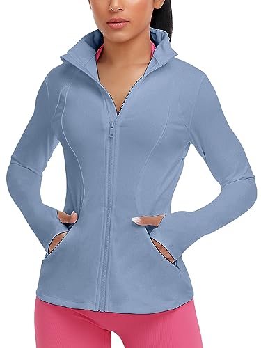 VUTRU Women's Workout Yoga Jacket Full Zip Running Athletic Track Jacket - color: Back Mesh Vent Light Blue, size: X-Small