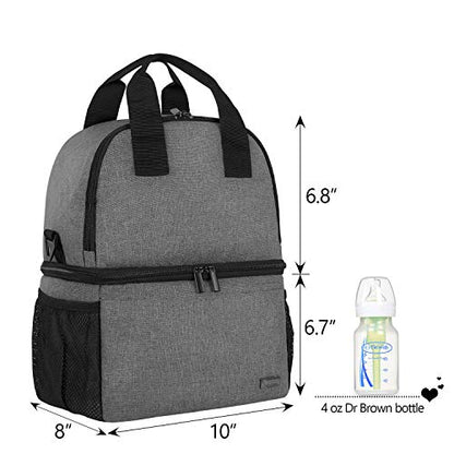 Teamoy Double Layer Breast Pump Tote Bag with Cooler Compartment, Gray - color: Gray