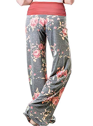 Gracyoga Womens Comfy Pajama Pants Wide Leg Lounge Fold Over Pants Bottoms - color: Greyred, size: Large