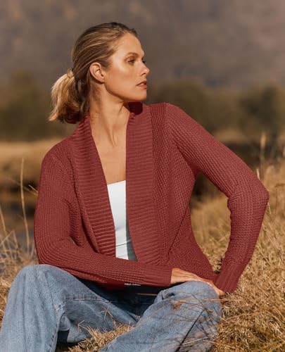 ZESICA Womens Fall Fashion Open Front Cardigan Sweaters - color: Rust, size: XX-Large