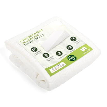 Wedge Pillow Cover for 26x25x7.5 Bed Wedge Pillow, Hypoallergenic, Replacement Pillowcase Cover with Zipper & Pockets - color: White