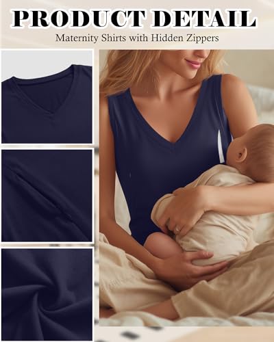 Ficerd 3 Pack Women's Nursing Tank Tops - color: Black, Navy Blue, Wine Red, size: XX-Large