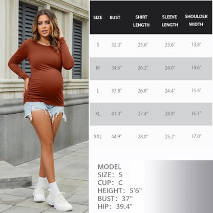 Bhome Women's Maternity Shirts 3 Packs Long Sleeve Pregnancy Tops Basic Side Ruched Tunic Blouse - color: Black/Burgundy/Charcoal Gray, size: Large