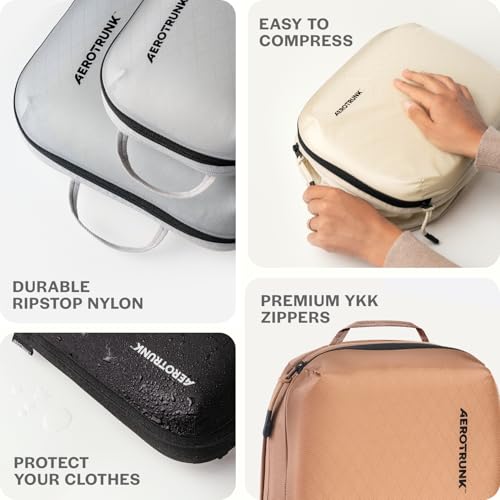 Aerotrunk Ultralight Compression Packing Cubes for Travel, 3-Pack, Beige - color: Beige, size: 3-Pack