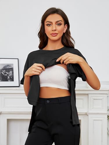 Ecavus Maternity Shirts Side Split Soft Cotton Loose Fit Pregnancy Tops - color: Black, size: Large