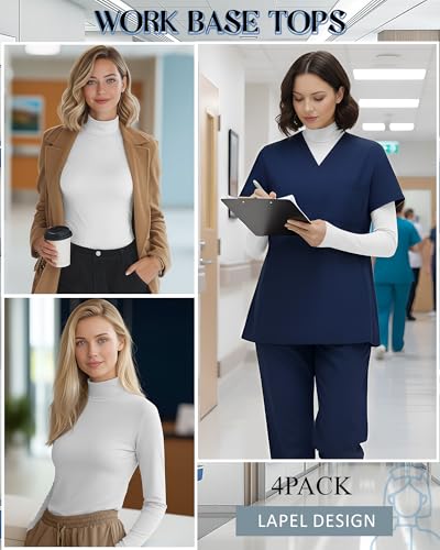 4 Pack Women's Underscrub Shirts - color: White, size: X-Large
