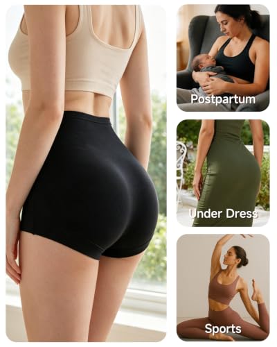 Womens Cotton Underwear High Waisted Panties Full Coverage Boxer Briefs - color: Nude,black, size: Medium