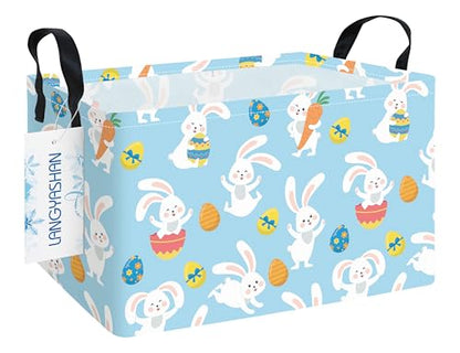 Rectangular Collapsible Rabbit Storage Basket Nursery Toy Organizer - color: Rec Blue Rabbit Easter Egg
