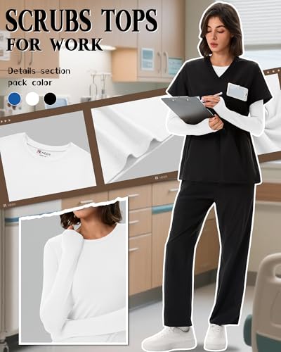 Neer 3 Pack Womens Long Sleeve Underscrub Shirts - color: Black, White, Blue, size: Medium