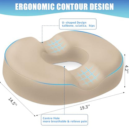 BlissTrends Donut Pillow Seat Cushion, Memory Foam Lifting Cushions - color: Khaki, size: XX-Large