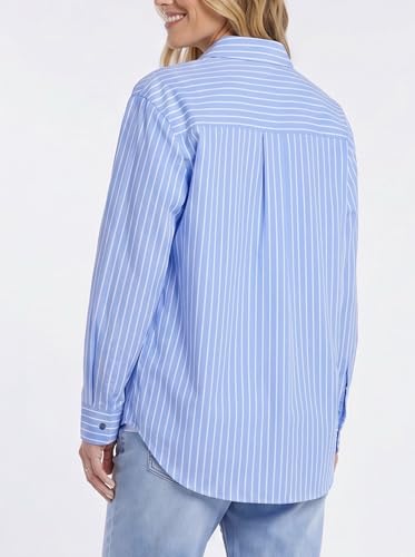Motherhood Maternity Women's Button Down Poplin Long Sleeve Pregnancy Shirt - color: Provence Stripe, size: Large