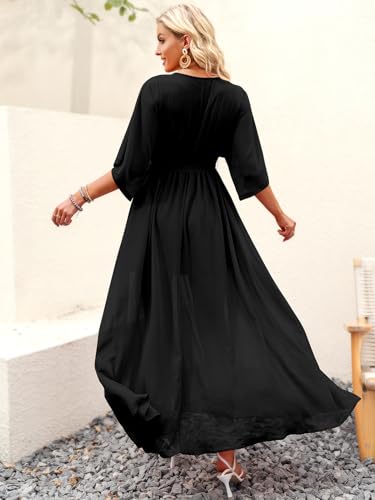 ANRABESS Womens Boho Floral Wedding Guest Maxi Dress - color: Black, size: Medium
