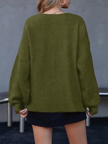 Saodimallsu Womens Tie Front Cardigan Oversized Long Sleeve Bow Sweaters - color: Army Green, size: Medium