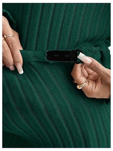 MakeMeChic Women's Maternity 2 Piece Sets Ribbed Knit Hoodie Pants Outfits - color: Dark Green Solid, size: Large